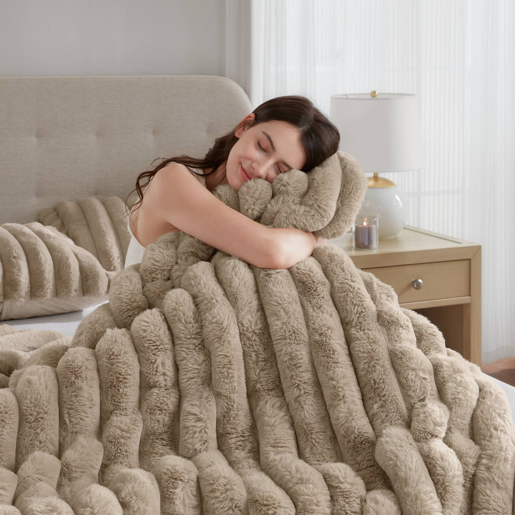 Bed Comforter, Jasmine Ultrasoft Faux Fur Ribbed Set, Lightweight Design for Year-Round Bedroom Comfort and Restful Sleep image 9