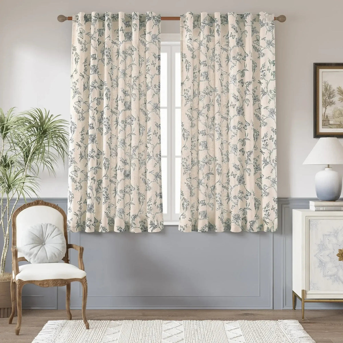 Window Curtain, Modern Toile Floral & Insect Linen Curtains (2, Lightweight Design for Windows, Room Styling and Everyday Privacy image 9