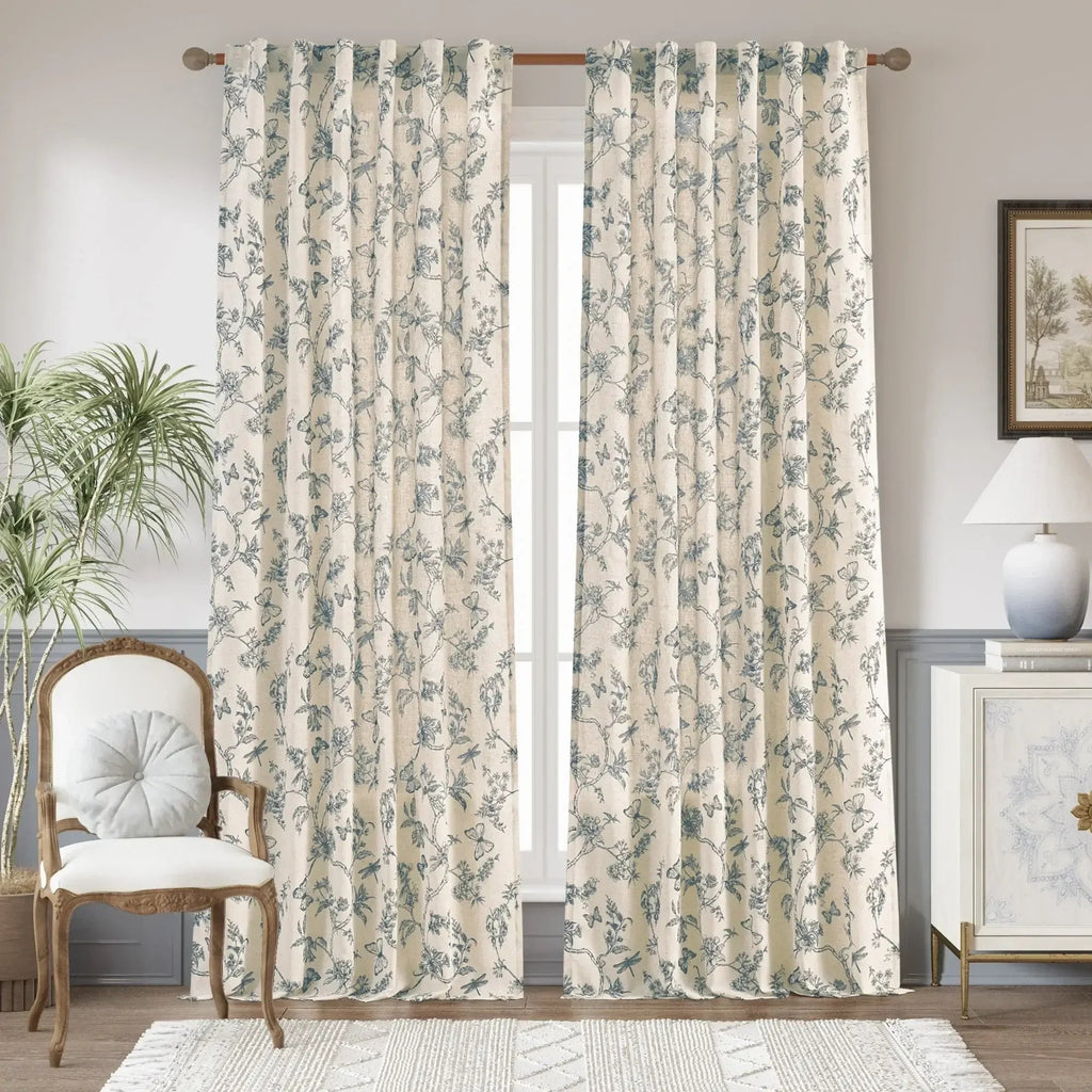 Window Curtain, Modern Toile Floral & Insect Linen Curtains (2, Lightweight Design for Windows, Room Styling and Everyday Privacy image 10