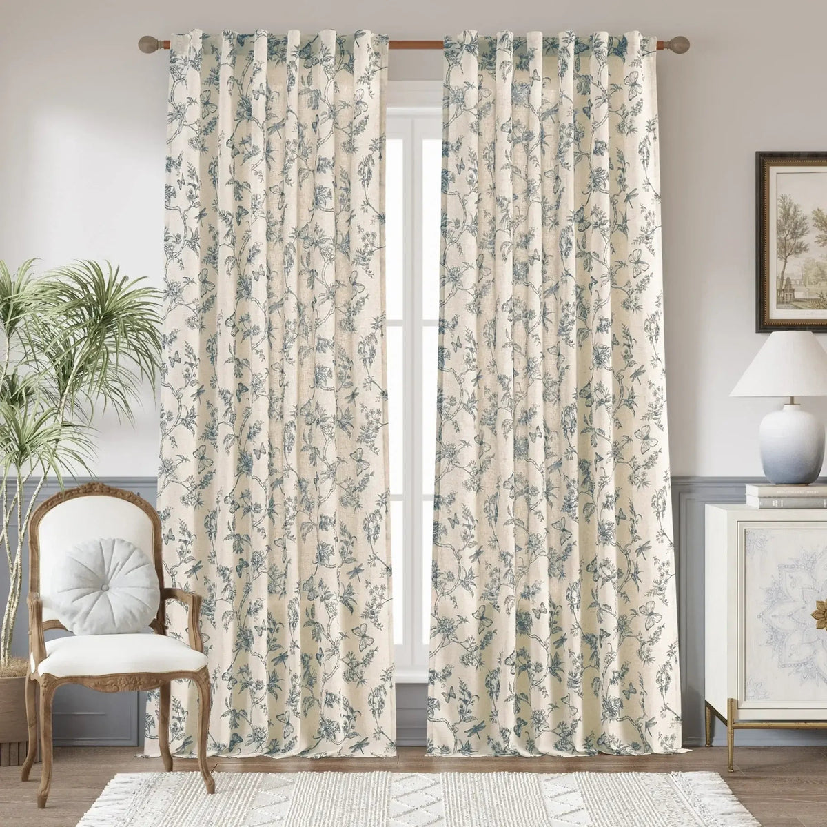 Window Curtain, Modern Toile Floral & Insect Linen Curtains (2, Lightweight Design for Windows, Room Styling and Everyday Privacy image 10