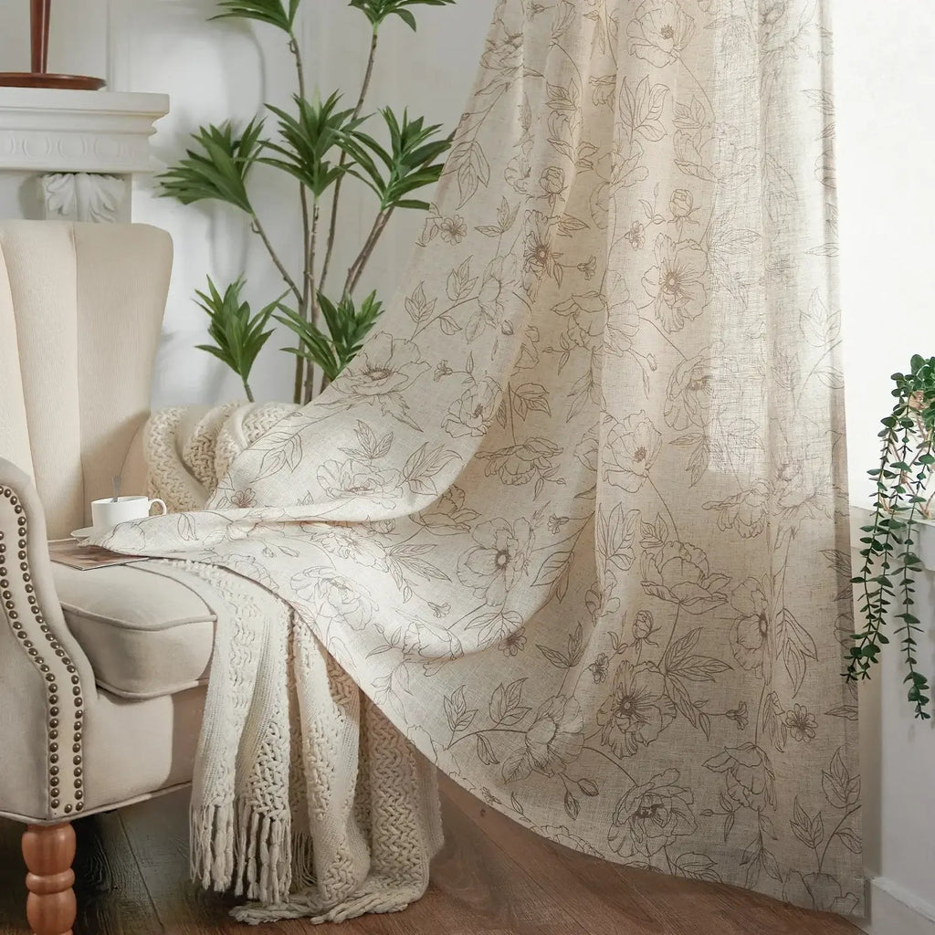 Window Curtain, Floral Linen Curtains (2 Panels), Lightweight Design for Windows, Room Styling and Everyday Privacy, 3 Sizes and 5 Colors image 10