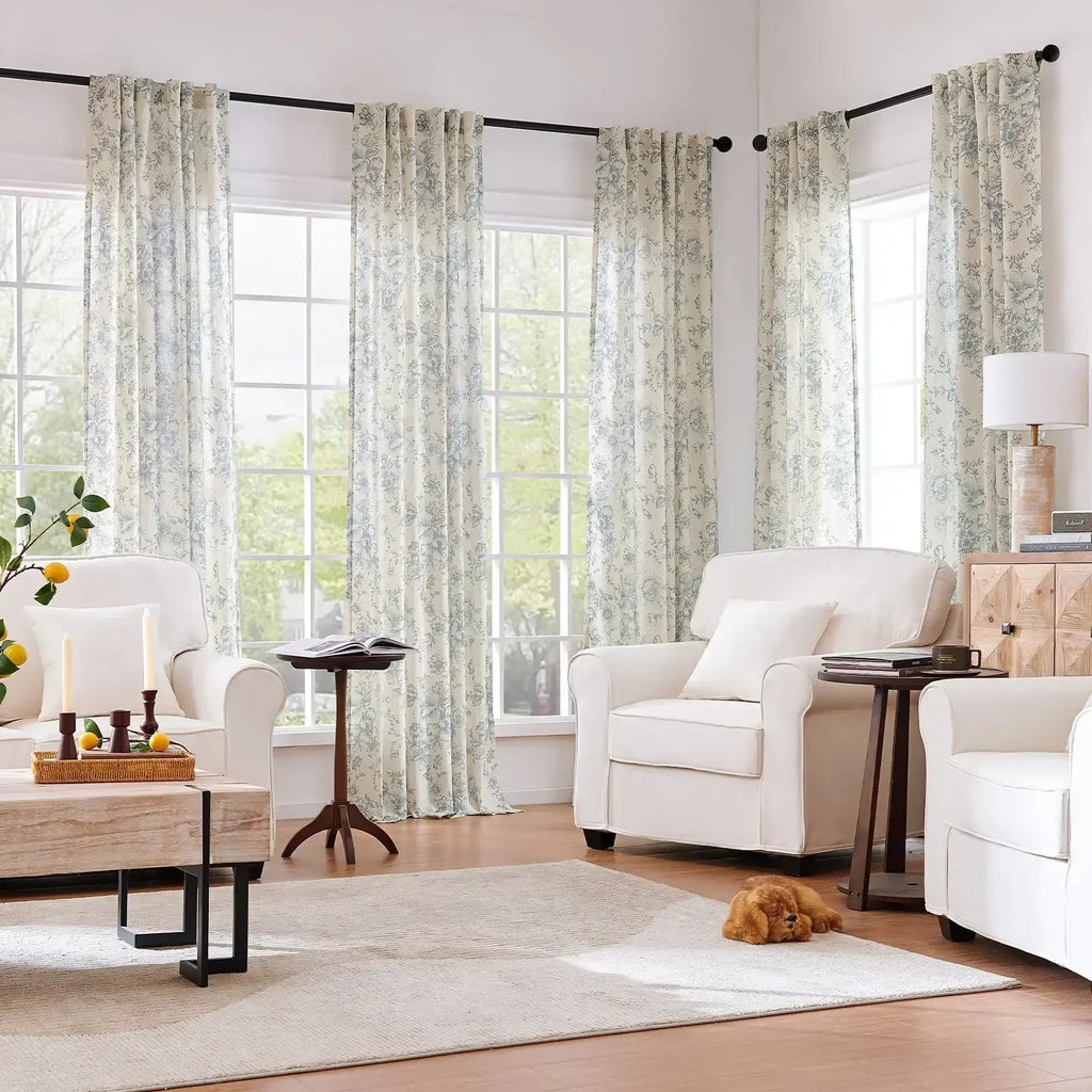 Window Curtain, Peony Print Linen Blend 3 in 1 Curtains (2, Machine-Washable Care for Bedrooms, Living Rooms and Home Privacy image 10