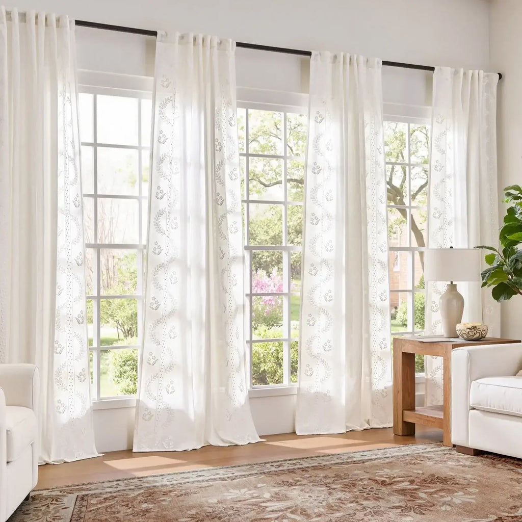 Window Curtain, Embroidered Vine Floral Linen Curtains (2, Lightweight Design for Bedrooms, Living Rooms and Home Privacy image 10