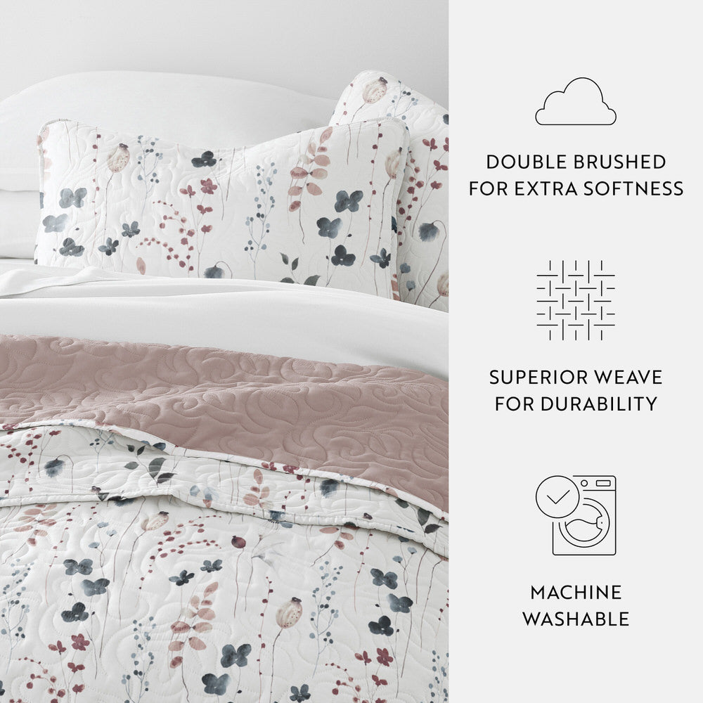 Quilted Coverlet Set, Poppy Bloom Reversible for Guest Bedrooms, Layered Beds and Everyday Bedding, 3 Size Options image 10