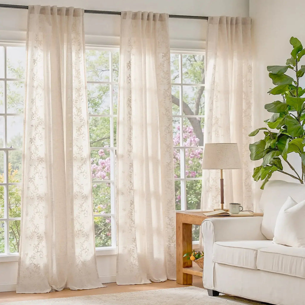 Window Curtain, Embroidered Vine Linen Blend Curtains (2, Machine-Washable Care for Bedrooms, Living Rooms and Home Privacy image 10