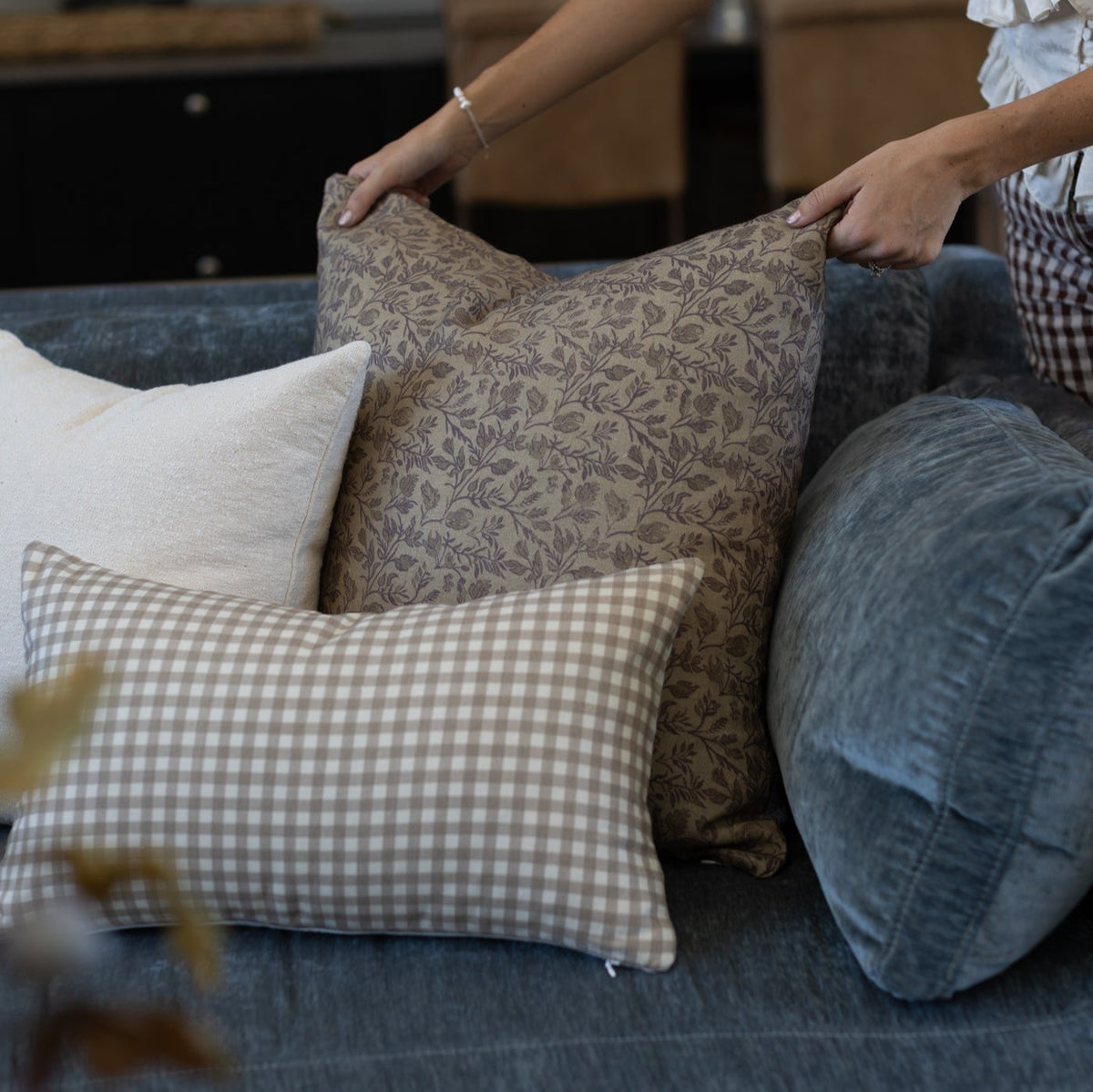 Decorative Pillow Cover Set, Tan Gingham Lumbar 12x20" 12x40", Lightweight Design for Bedroom Styling and Living Room Decor, 2 Size Options image 10
