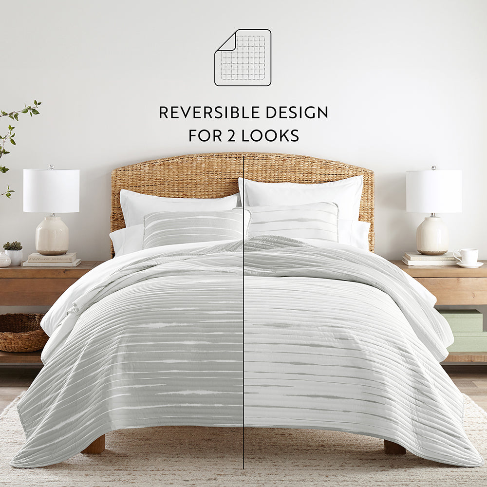 Quilted Coverlet Set, Horizon Lines Reversible for Guest Bedrooms, Layered Beds and Everyday Bedding, 3 Sizes and 2 Colors image 10