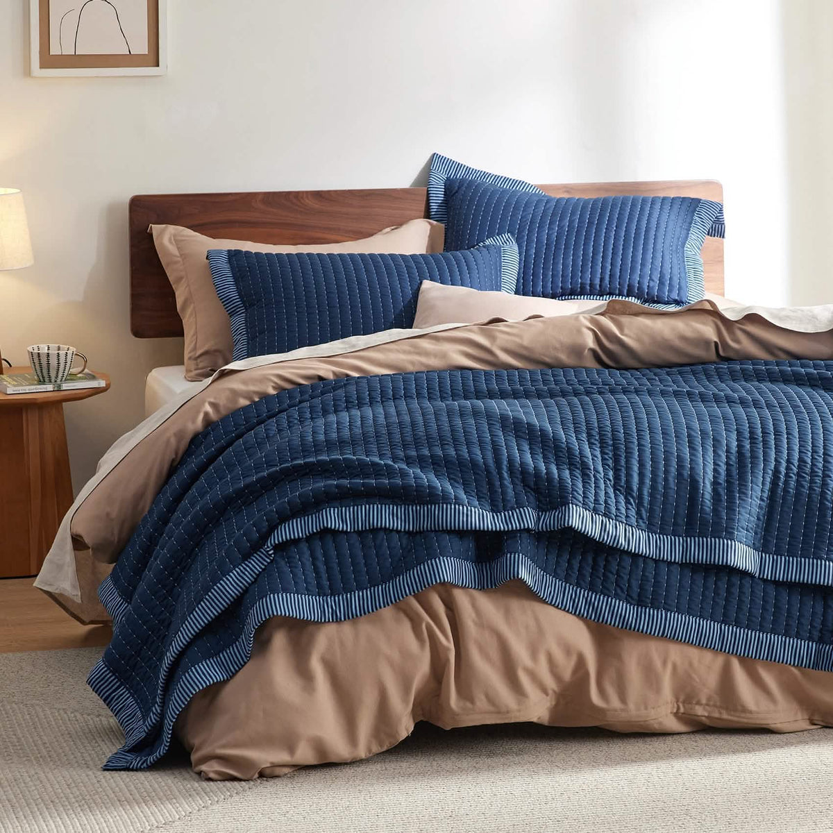 Cozy Throw Blanket, Corduroy Pattern Quilt Set, Breathable Construction for Living Rooms, Bedrooms and Everyday Lounging image 10