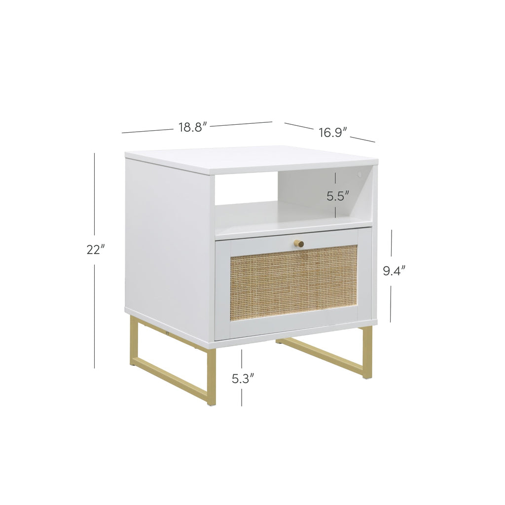 Nightstand, Rattan & Wood Storage White, Adjustable Design for Bedside Storage, Bedroom Organization and Guest Rooms image 10