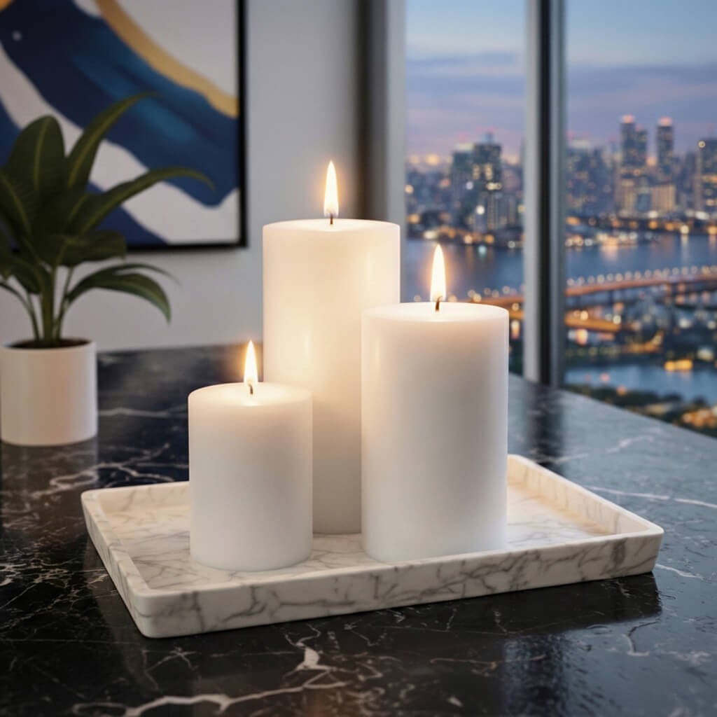 Pillar Candle, 4" x 12" White, Cotton Wicks, Hand-Poured Wax, Unscented Wax for Home Candle Displays and Table Centerpieces image 10