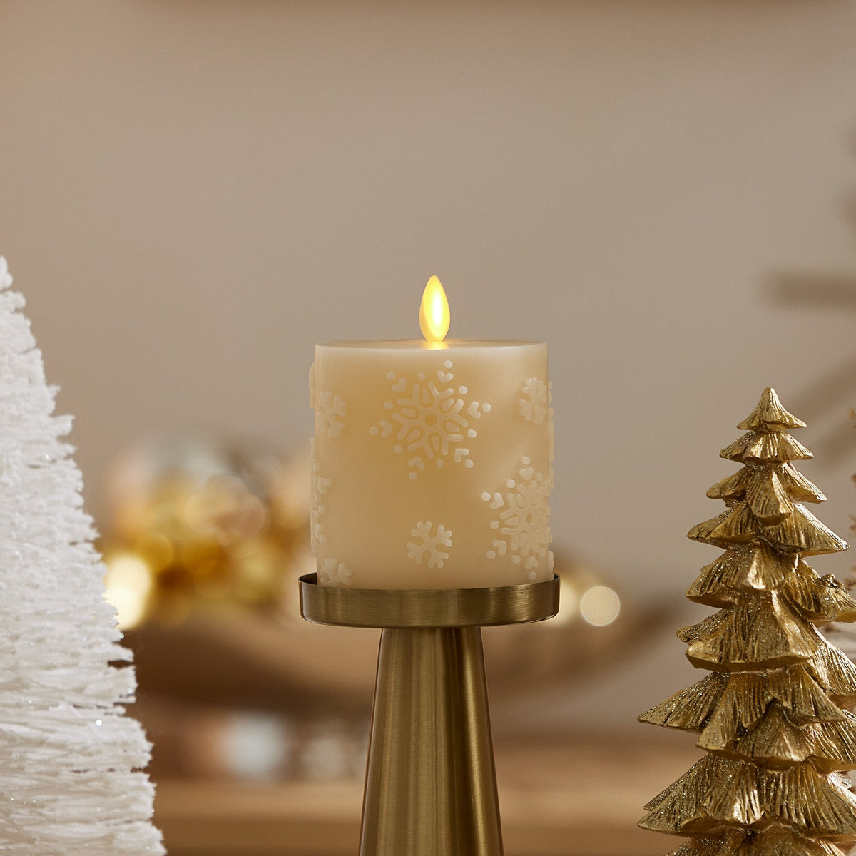 Flameless Candle, White Swan Embossed Snowflake Pillar for Mantels, Entryways and Holiday Displays, 2 Size Options image 10