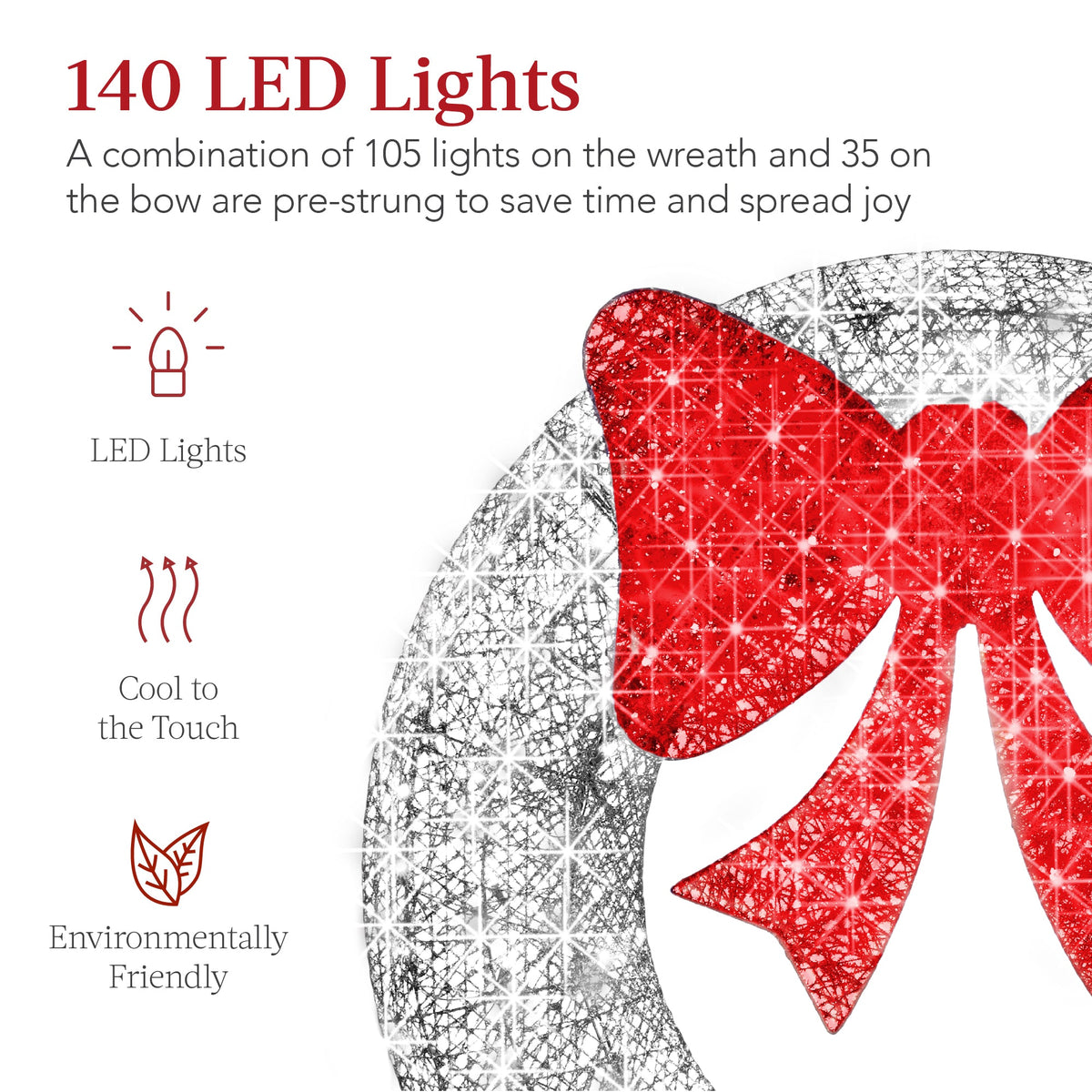 Seasonal Home Decor, Pre Lit Outdoor Christmas Wreath, LED Metal for Mantels, Tables and Seasonal Decorating, 5 Color Options image 10