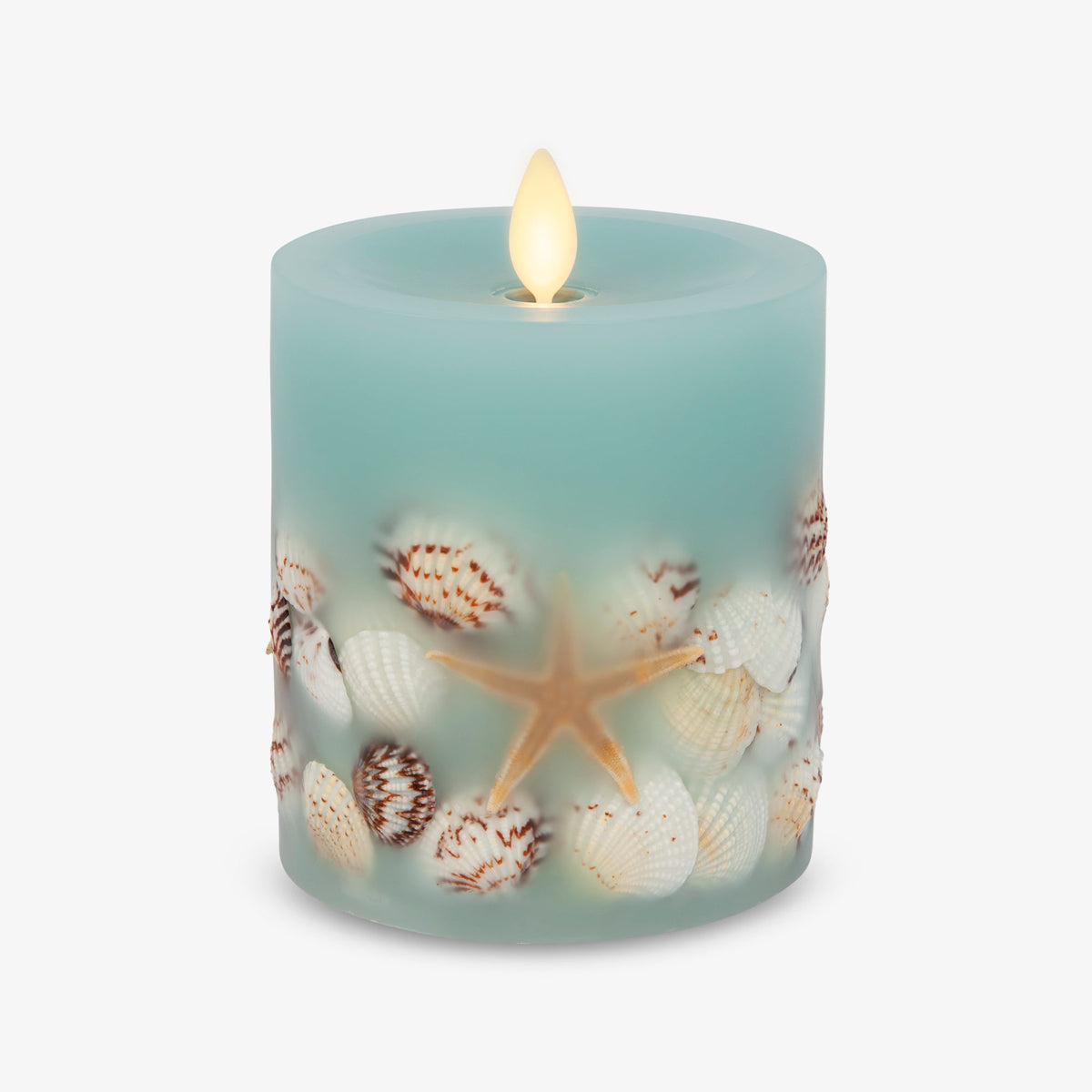 Flameless Candle, Soft Teal Embedded Seashell & Starfish Pillar for Bedrooms, Living Rooms and Everyday Candlelight Ambience, 2 Size Options image 10