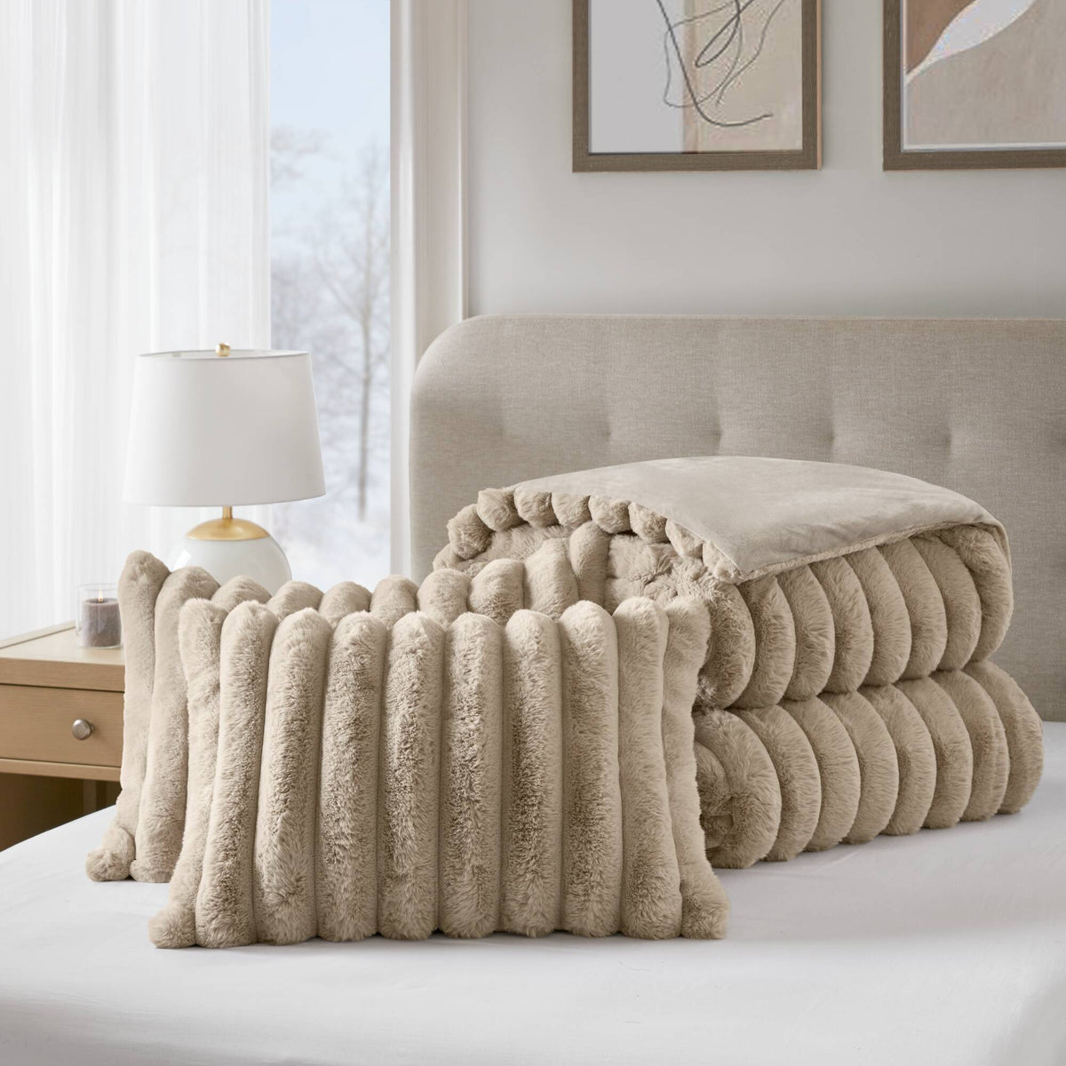 Bed Comforter, Jasmine Ultrasoft Faux Fur Ribbed Set, Lightweight Design for Year-Round Bedroom Comfort and Restful Sleep image 10