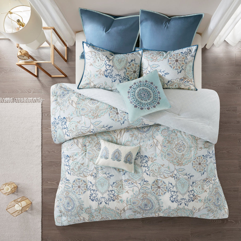 Bed Comforter, Isla 8 Piece Cotton Floral Printed Reversible, Machine-Washable Care for Year-Round Bedroom Comfort and Restful Sleep image 10