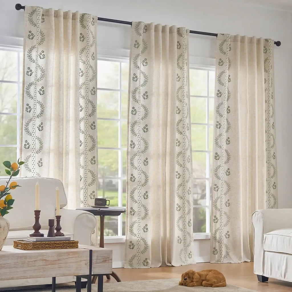 Window Curtain, Vintage Lined Embroidered Botanical Border for Windows, Room Styling and Everyday Privacy, 3 Sizes and 3 Colors image 10