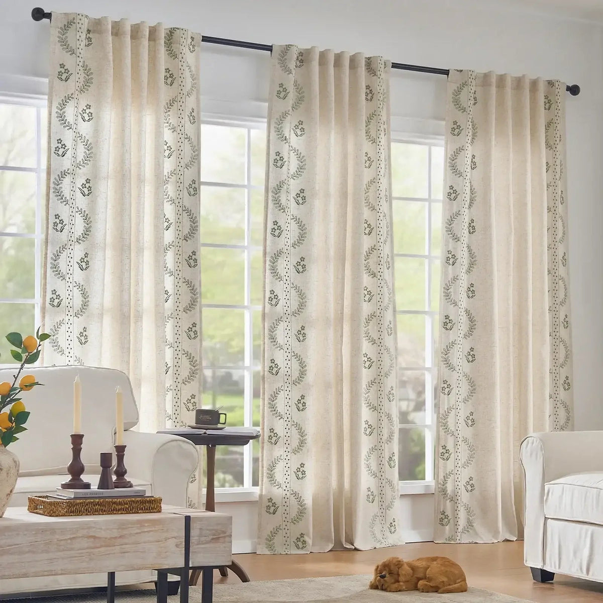 Window Curtain, Vintage Lined Embroidered Botanical Border for Windows, Room Styling and Everyday Privacy, 3 Sizes and 3 Colors image 10