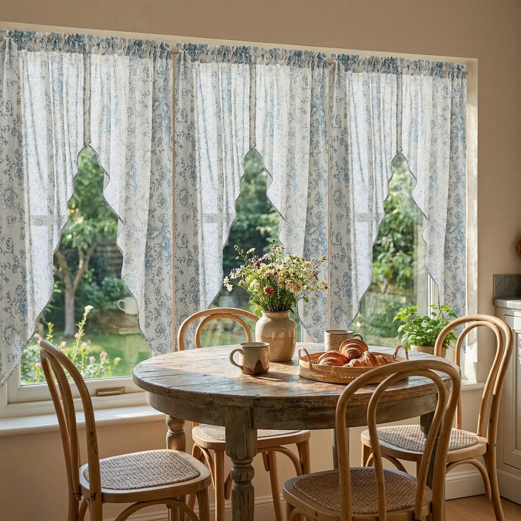 Window Curtain, Black Floral Swag Linen Kitchen Curtains (2 for Bedrooms, Living Rooms and Home Privacy, 3 Sizes and 3 Colors image 10