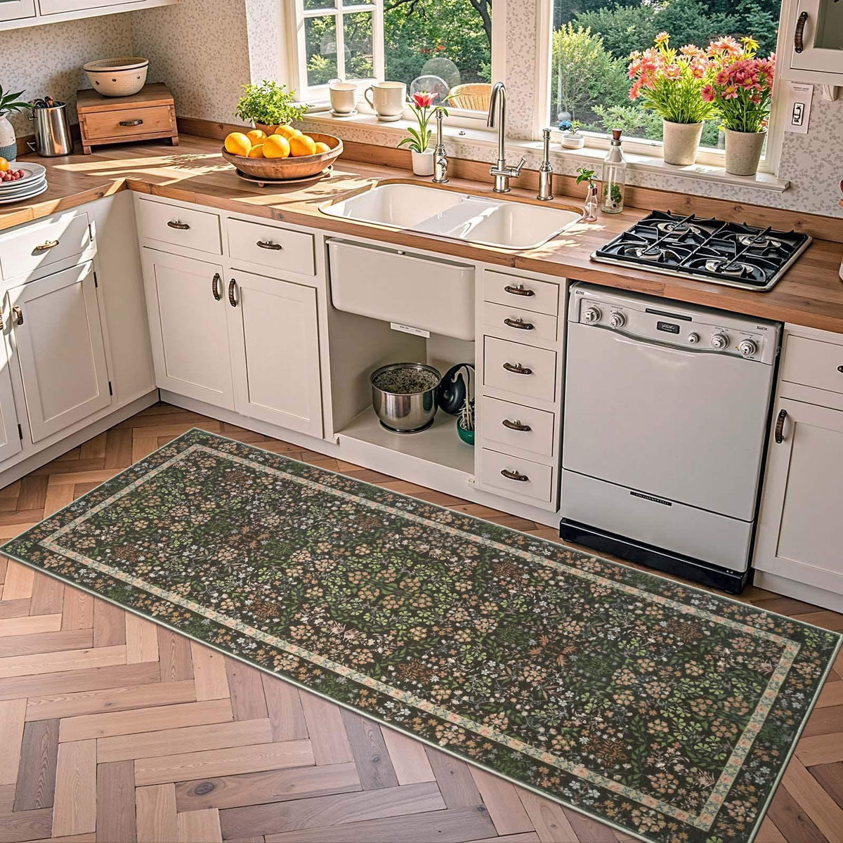 Area Rug, Vintage Foliage Floral, Lightweight Design, Non-Slip Design for Hallways, Dining Spaces and Home Decor, 19 Sizes and 4 Colors image 10
