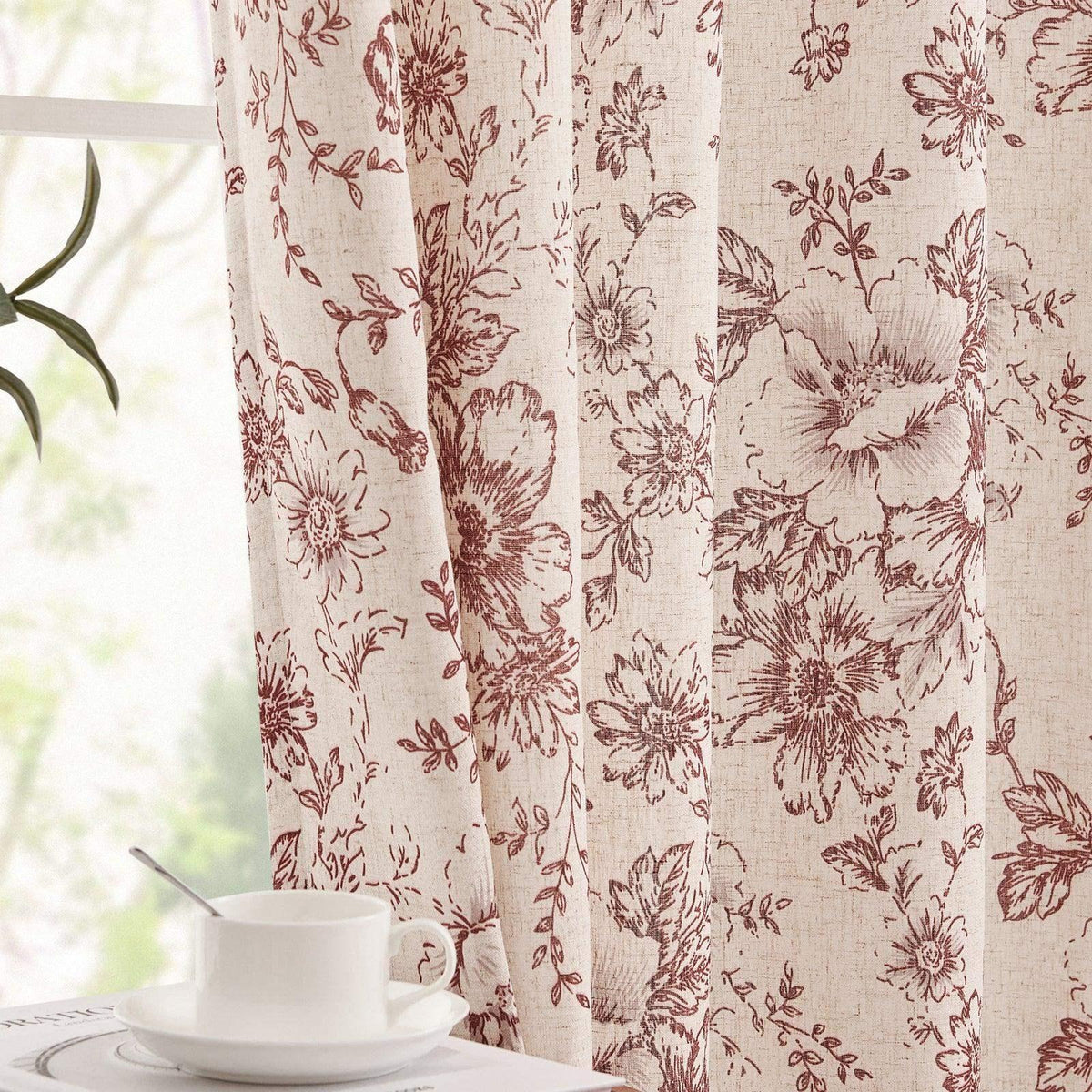 Window Curtain, Floral Lined Linen Blend Curtains (2 Panels), Machine-Washable Care for Windows, Room Styling and Everyday Privacy image 10