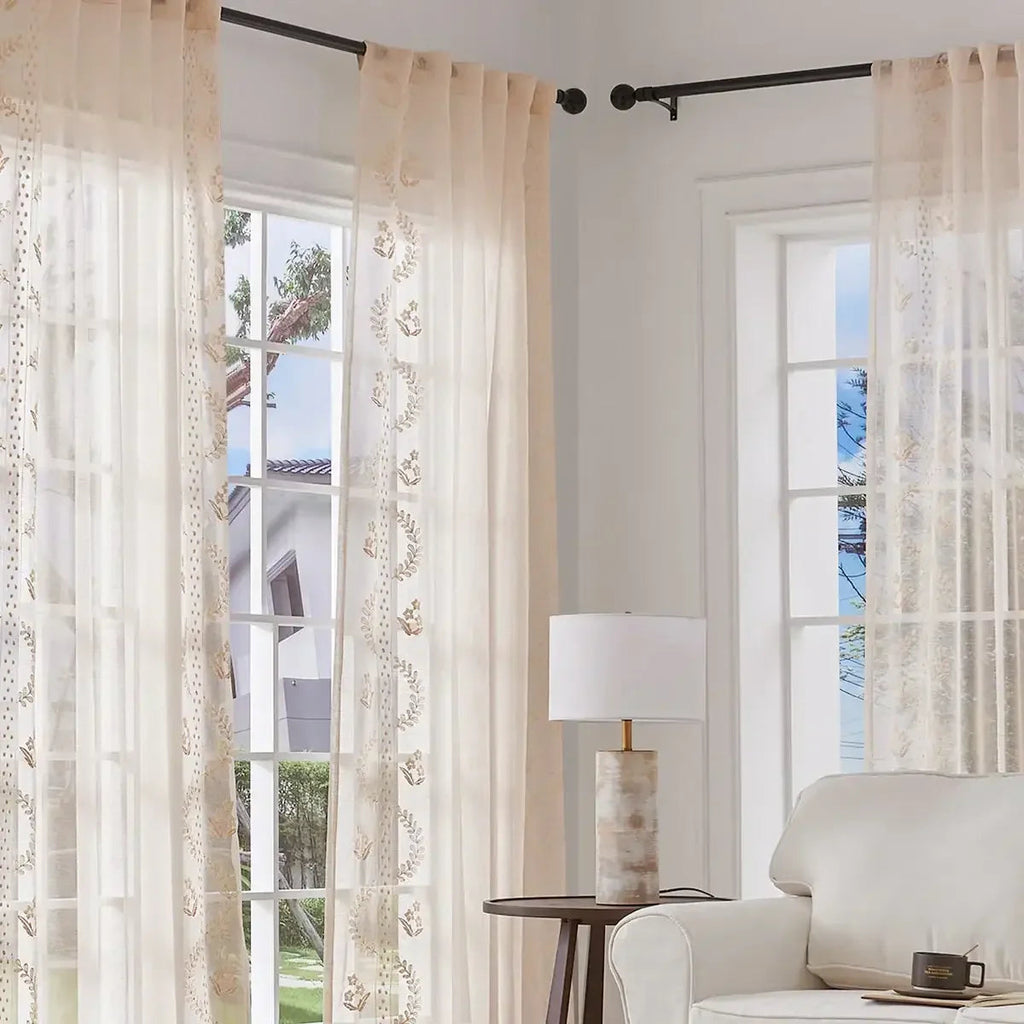 Window Curtain, Embroidered Floral Sheer Curtains (2 Panels) for Windows, Room Styling and Everyday Privacy, 3 Sizes and 3 Colors image 10