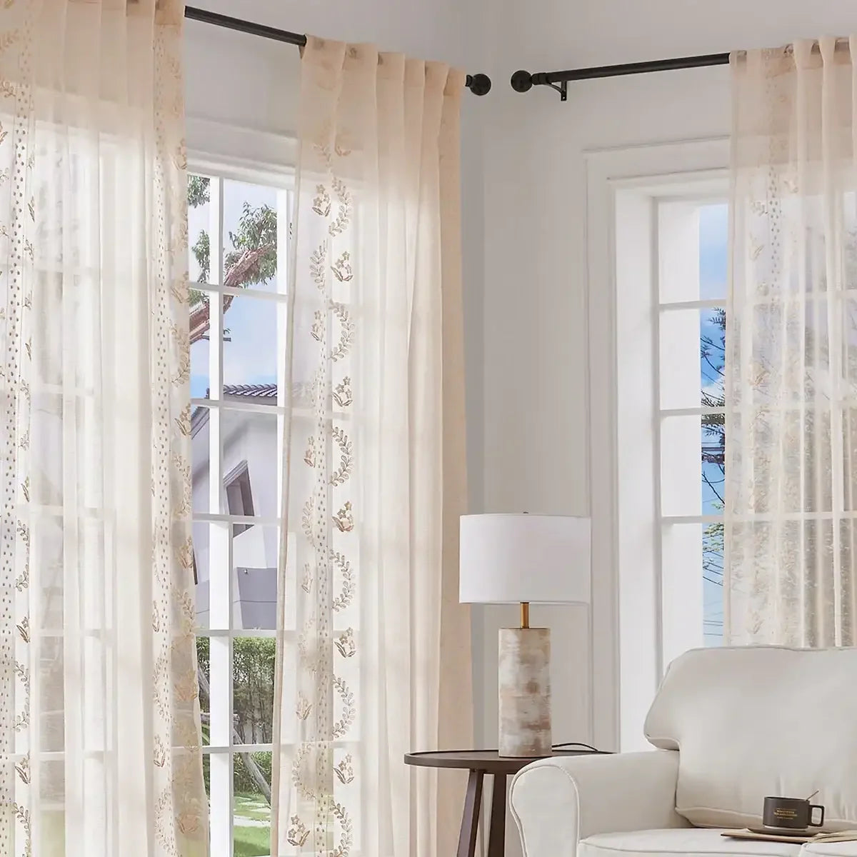 Window Curtain, Embroidered Floral Sheer Curtains (2 Panels) for Windows, Room Styling and Everyday Privacy, 3 Sizes and 3 Colors image 10