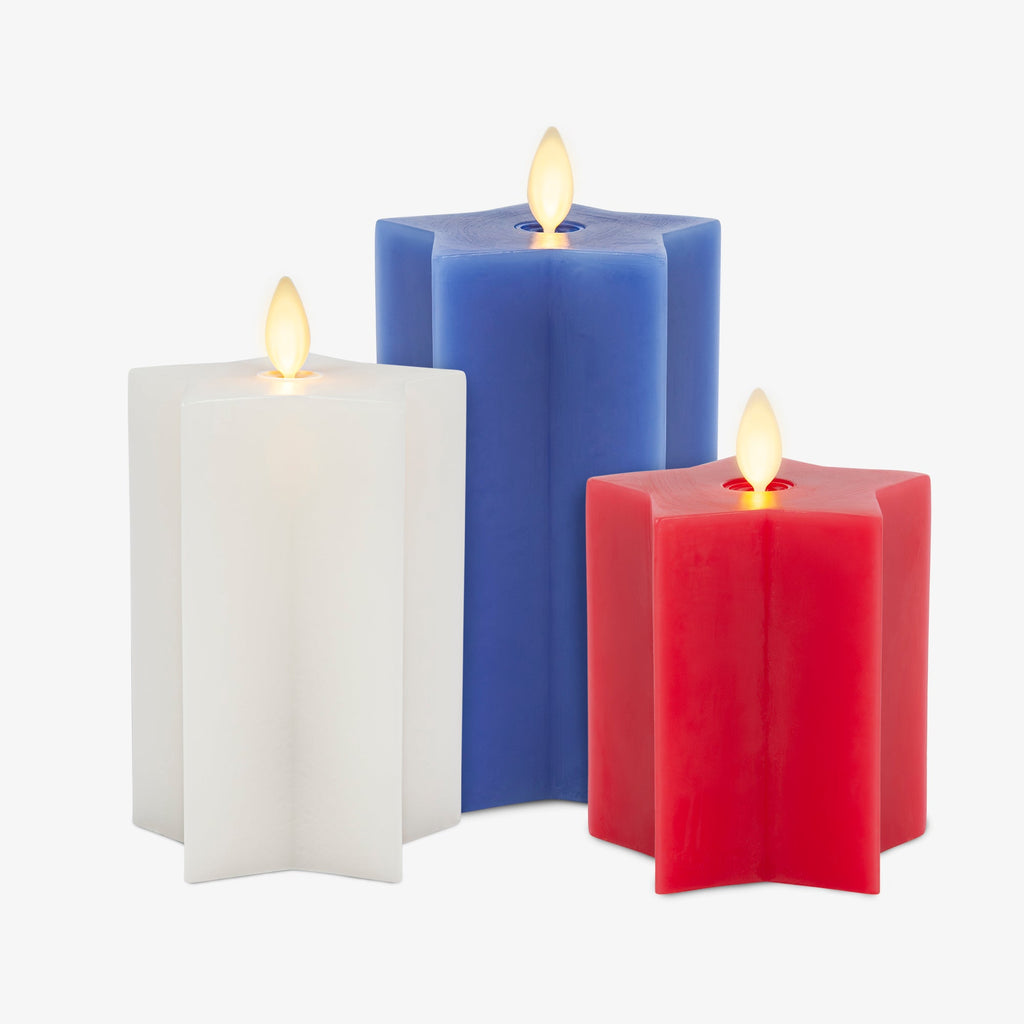 Flameless Candle, Set of 3 Red, White & Blue Star shaped Pillars for Mantels, Entryways and Holiday Displays image 10