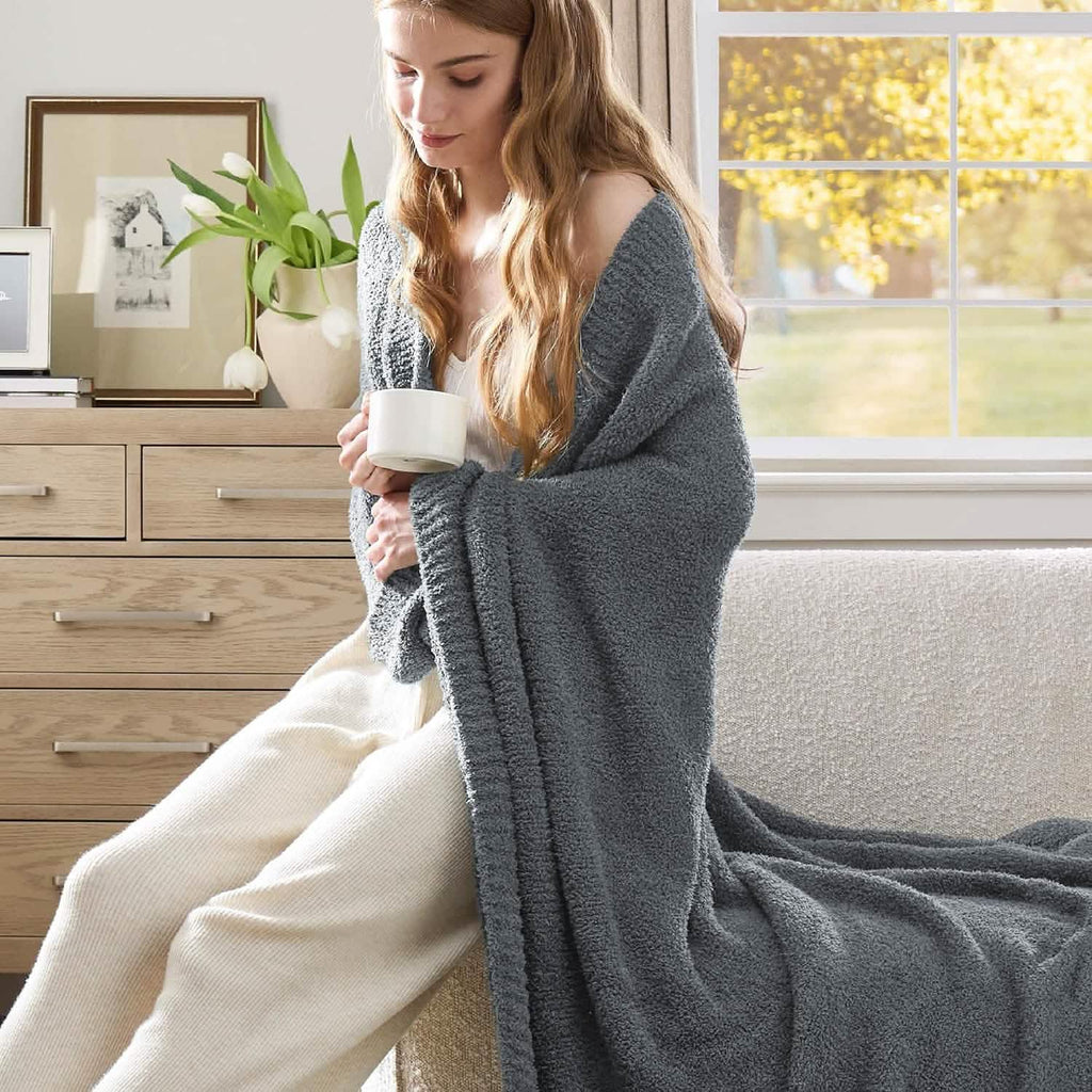 Cozy Throw Blanket, Feather Yarn, Lightweight Design, Machine-Washable Care for Sofas, Beds and Relaxing at Home, 2 Sizes and 12 Colors image 10