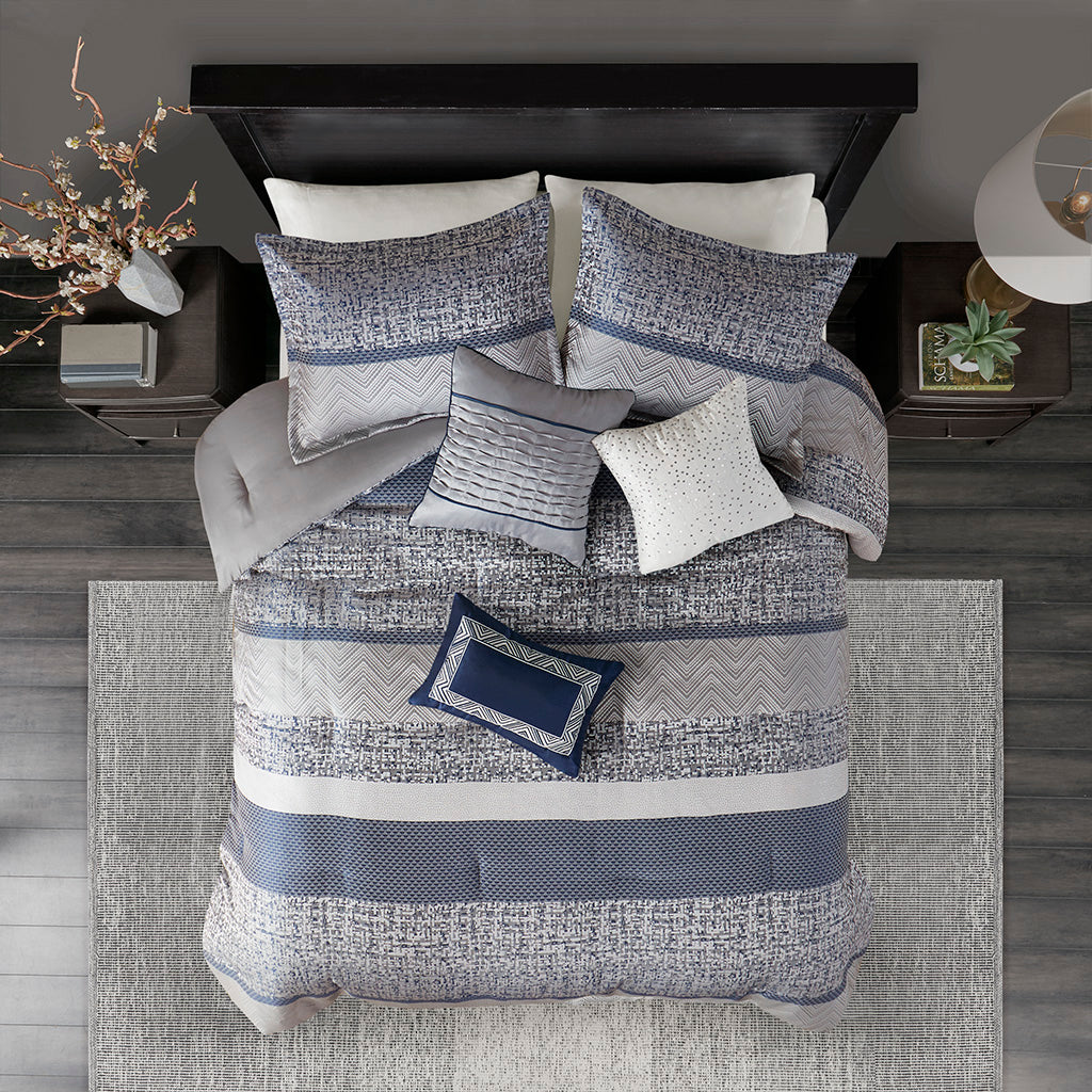 Bed Comforter, Rhapsody 7 Piece Jacquard Set, Machine-Washable Care for Year-Round Bedroom Comfort and Restful Sleep, 3 Sizes and 3 Colors image 10