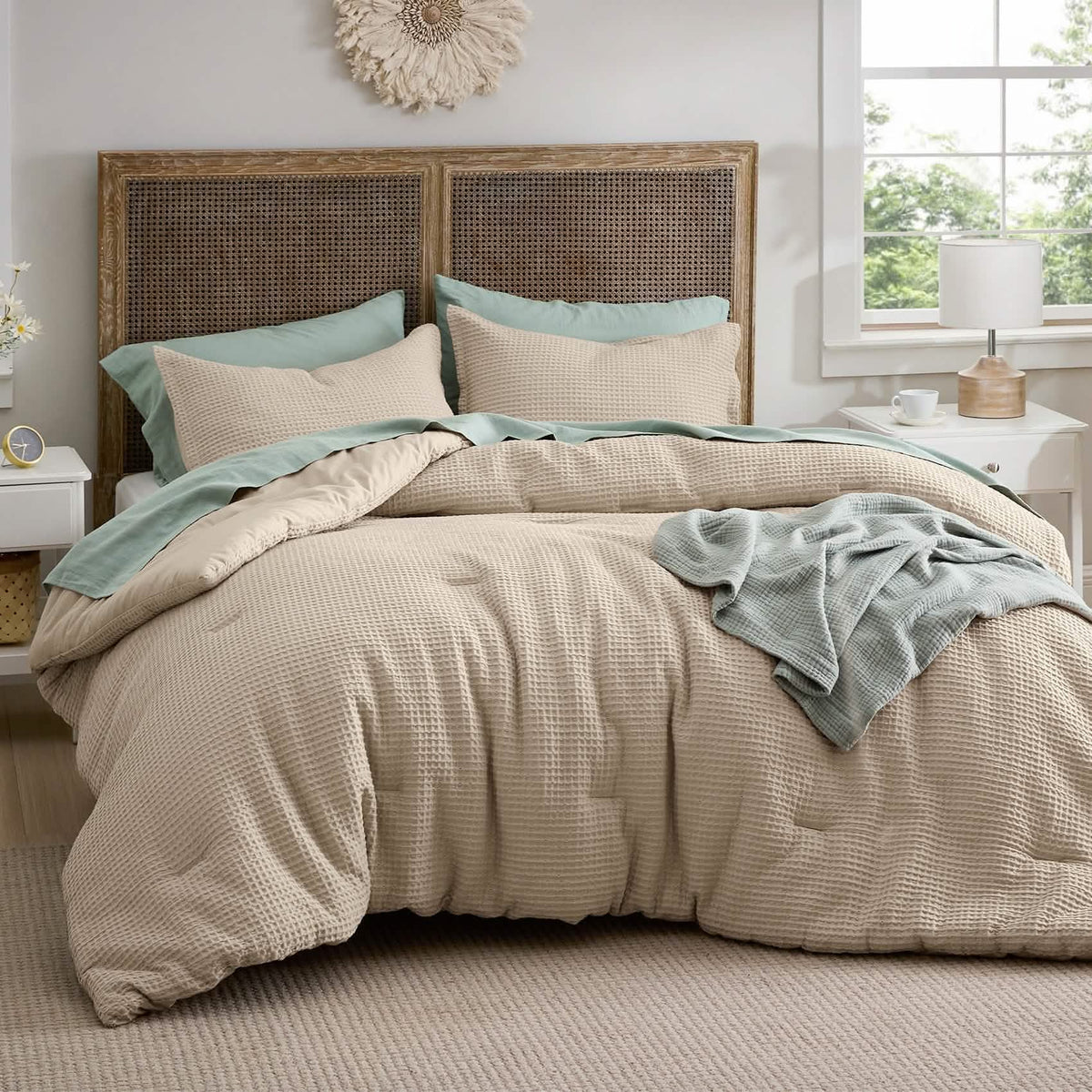 Bed Comforter, Cotton Waffle Weave Set, Breathable Construction for Everyday Bedding and Comfortable Sleep, 5 Sizes and 12 Colors image 11