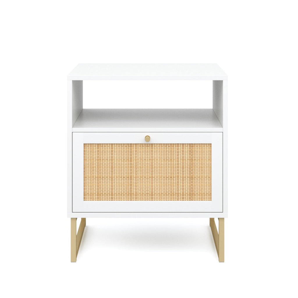 Nightstand, Rattan & Wood Storage White, Adjustable Design for Bedside Storage, Bedroom Organization and Guest Rooms image 11