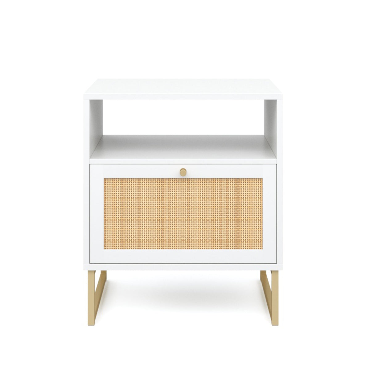 Nightstand, Rattan & Wood Storage White, Adjustable Design for Bedside Storage, Bedroom Organization and Guest Rooms image 11