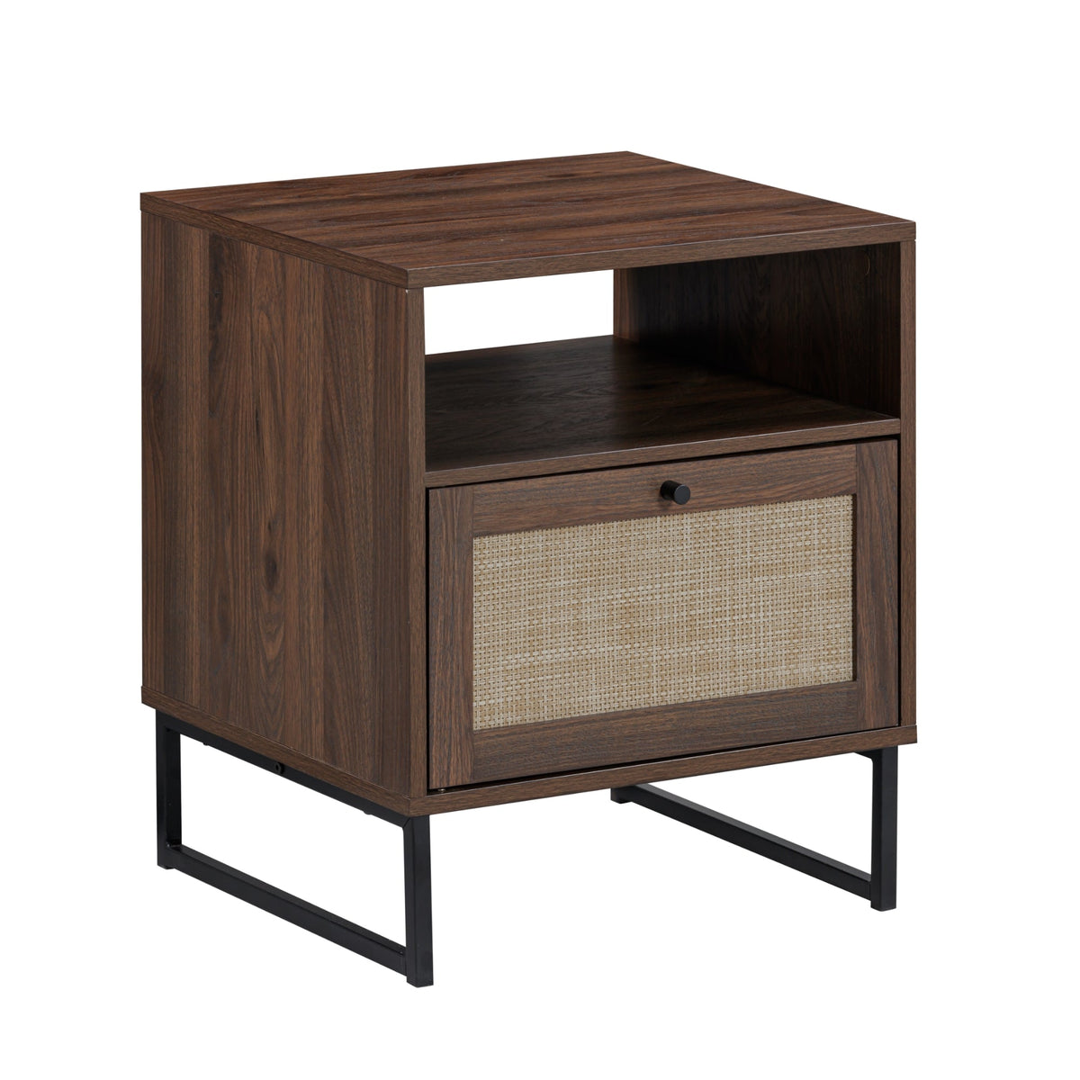 Nightstand, Rattan & Wood Storage Nightstands Walnut Set for Bedside Storage, Bedroom Organization and Guest Rooms image 11