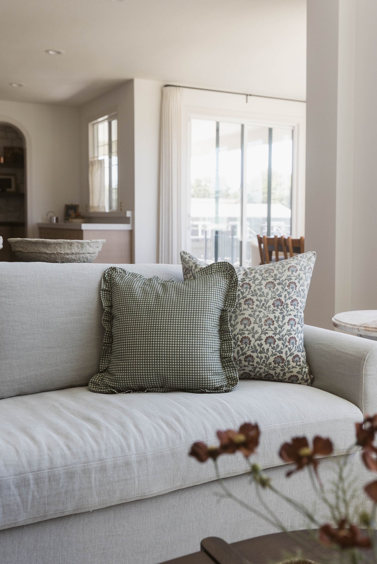 Decorative Pillow Cover Set, Green Mini Gingham Ruffle 18" 22" 26", Machine-Washable Care for Bedroom Styling and Living Room Decor image 11