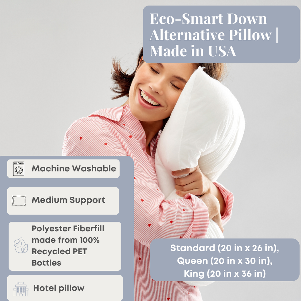 Bed Pillow, Eco Smart Down Alternative Made in USA, Breathable Construction for Sleeping, Reading and Bedroom Comfort, 3 Size Options image 11