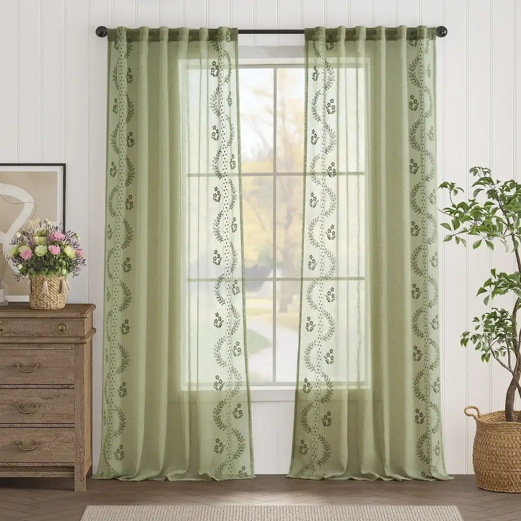 Window Curtain, Embroidered Floral Sheer Curtains (2 Panels) for Windows, Room Styling and Everyday Privacy, 3 Sizes and 3 Colors image 11