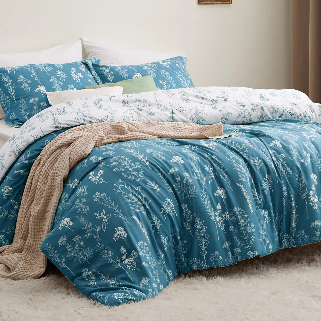 Down & Feather Comforter, Floral Set, Machine-Washable Care for Everyday Bedding and Comfortable Sleep, 7 Sizes and 13 Colors image 11