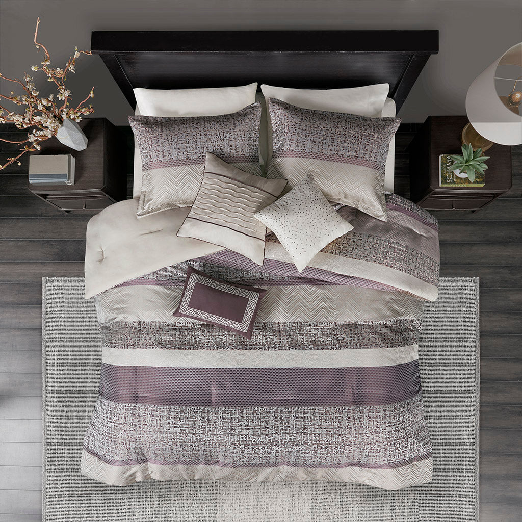 Bed Comforter, Rhapsody 7 Piece Jacquard Set, Machine-Washable Care for Year-Round Bedroom Comfort and Restful Sleep, 3 Sizes and 3 Colors image 11