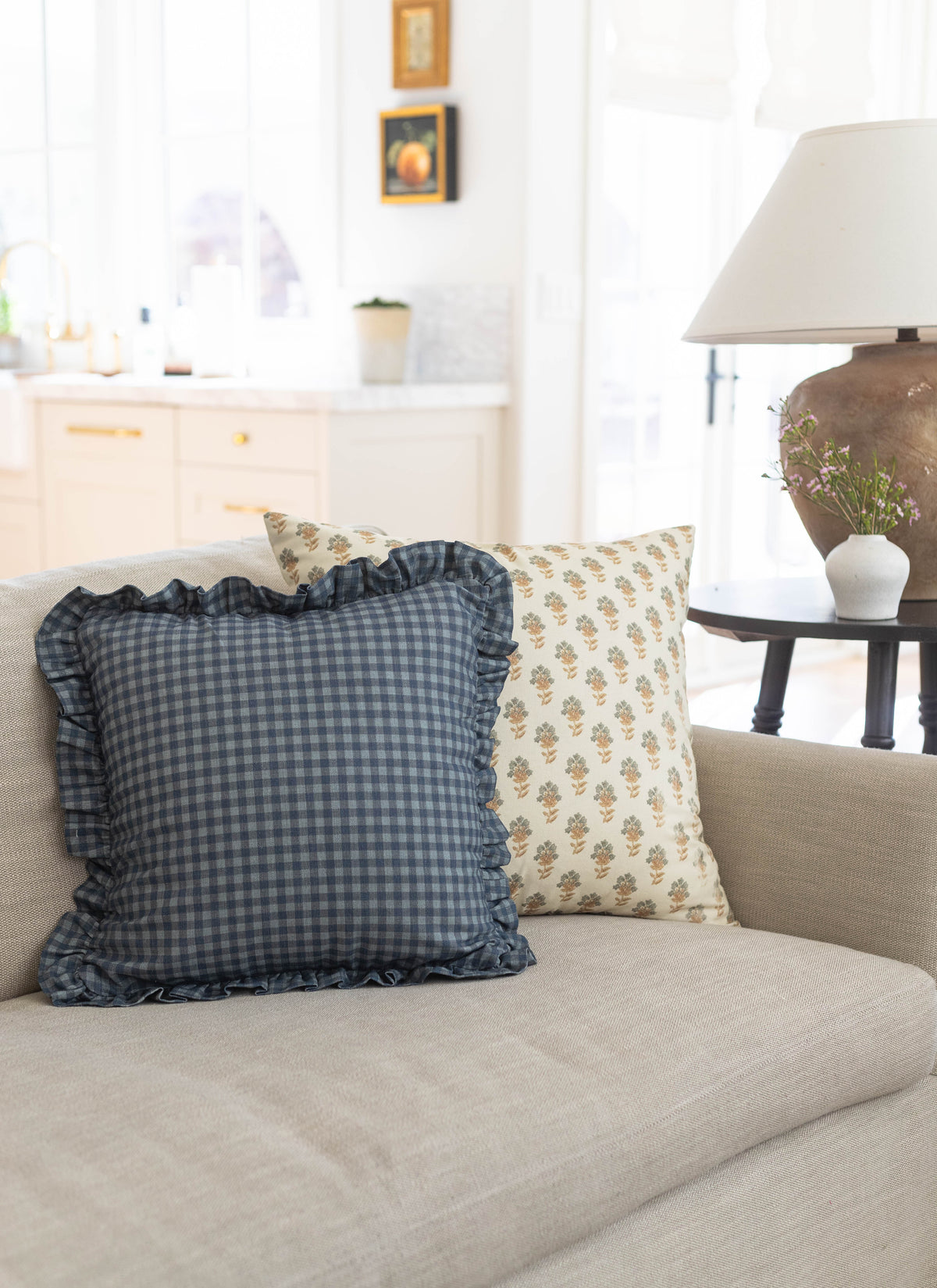 Decorative Pillow Cover, Navy Gingham Ruffle 18" 22" 26" 12x20" 12x40", Machine-Washable Care for Sofas, Beds and Living Room Accents image 11