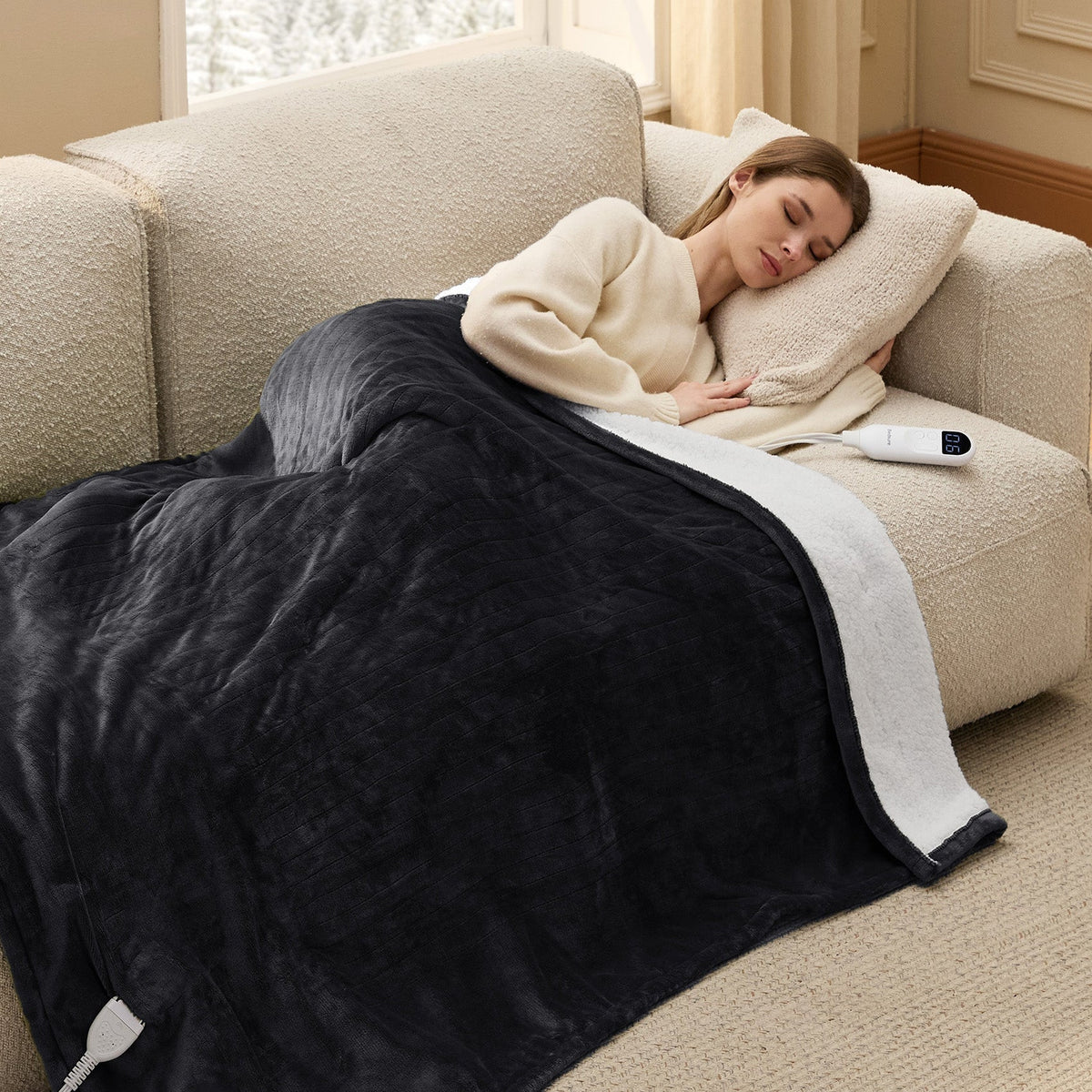 Cozy Throw Blanket, Solid Flannel Heated for Sofas, Beds and Relaxing at Home, 5 Sizes and 11 Colors image 11