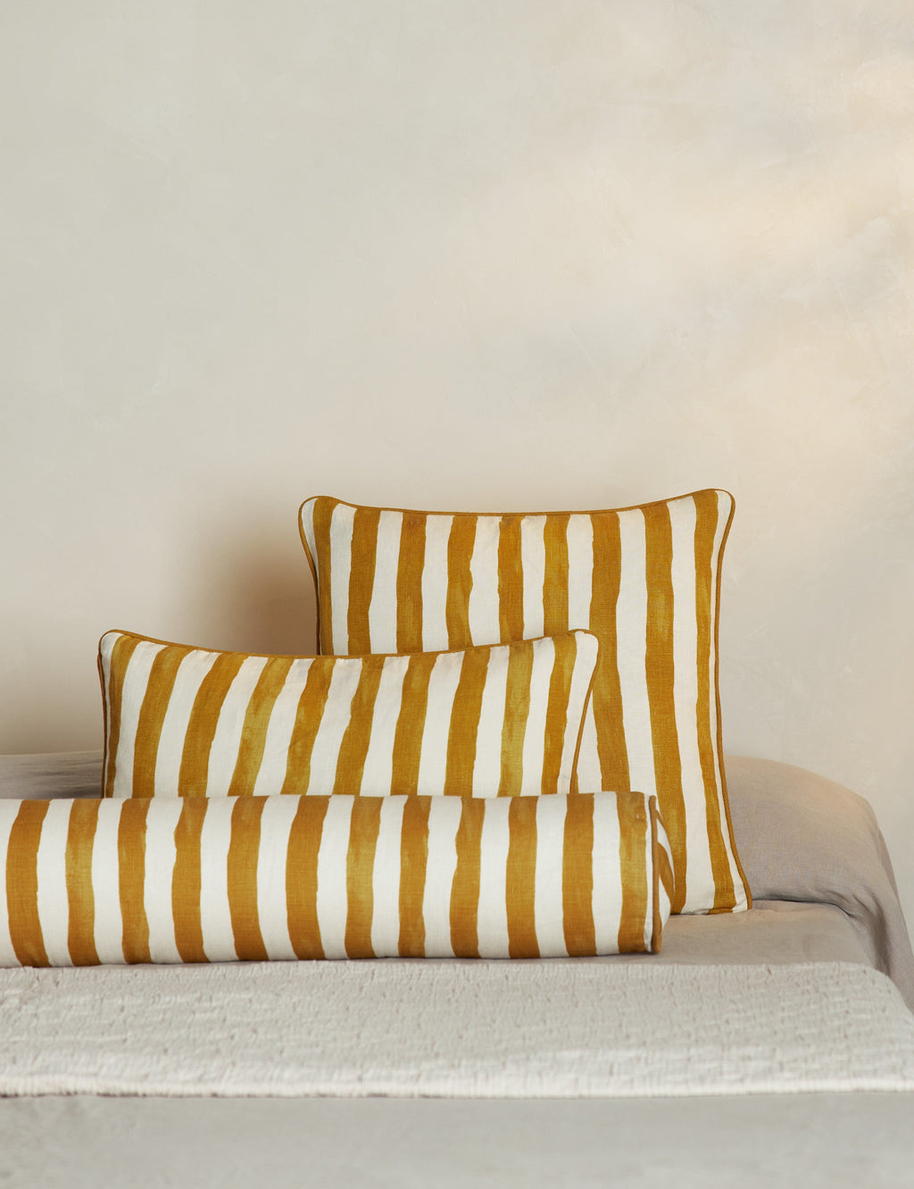 Bed Pillow, Painterly Stripe Linen Long Bolster for Everyday Sleep and Guest Room Bedding, 3 Color Options image 11