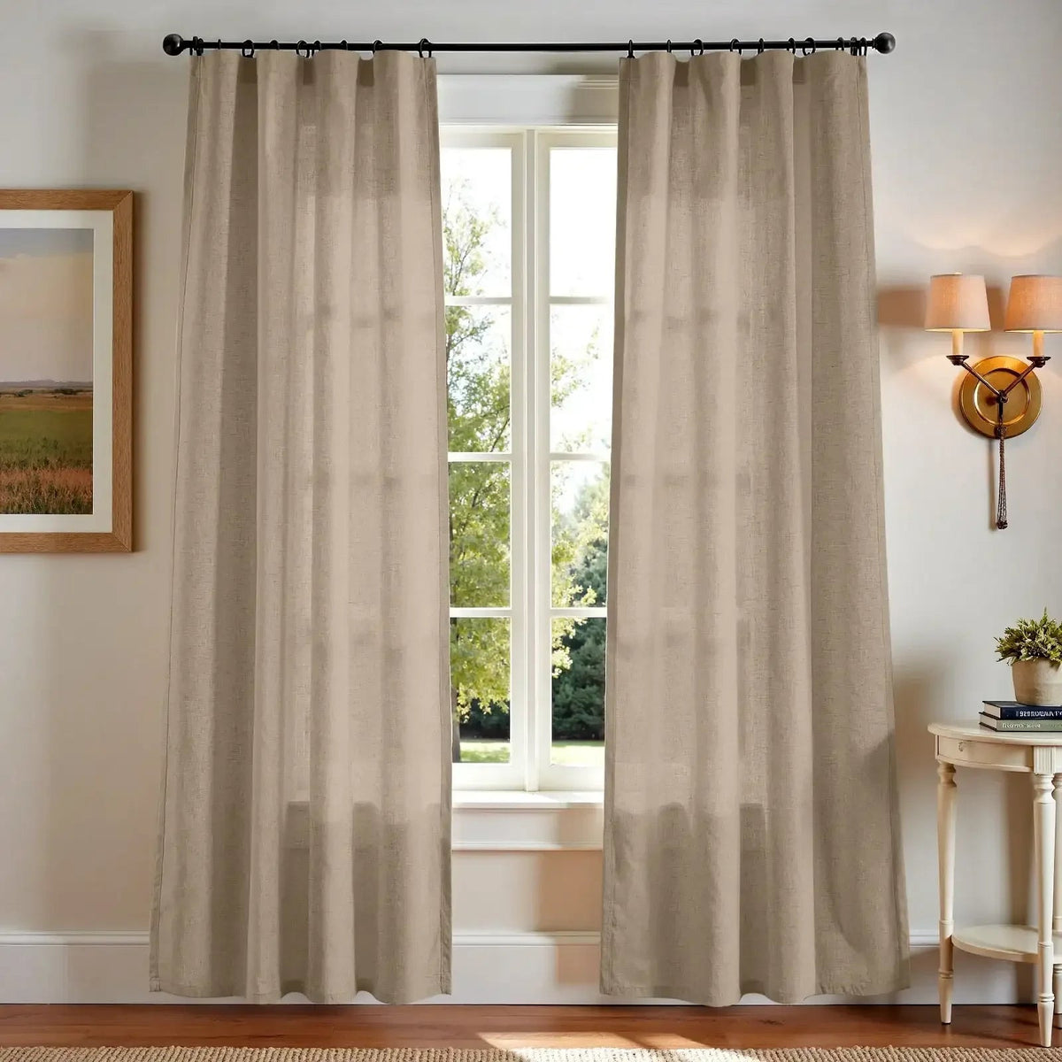 Window Curtain, Solid Linen Blend 3 in 1 Curtains (2 Panels), Lightweight Design for Bedrooms, Living Rooms and Home Privacy image 11