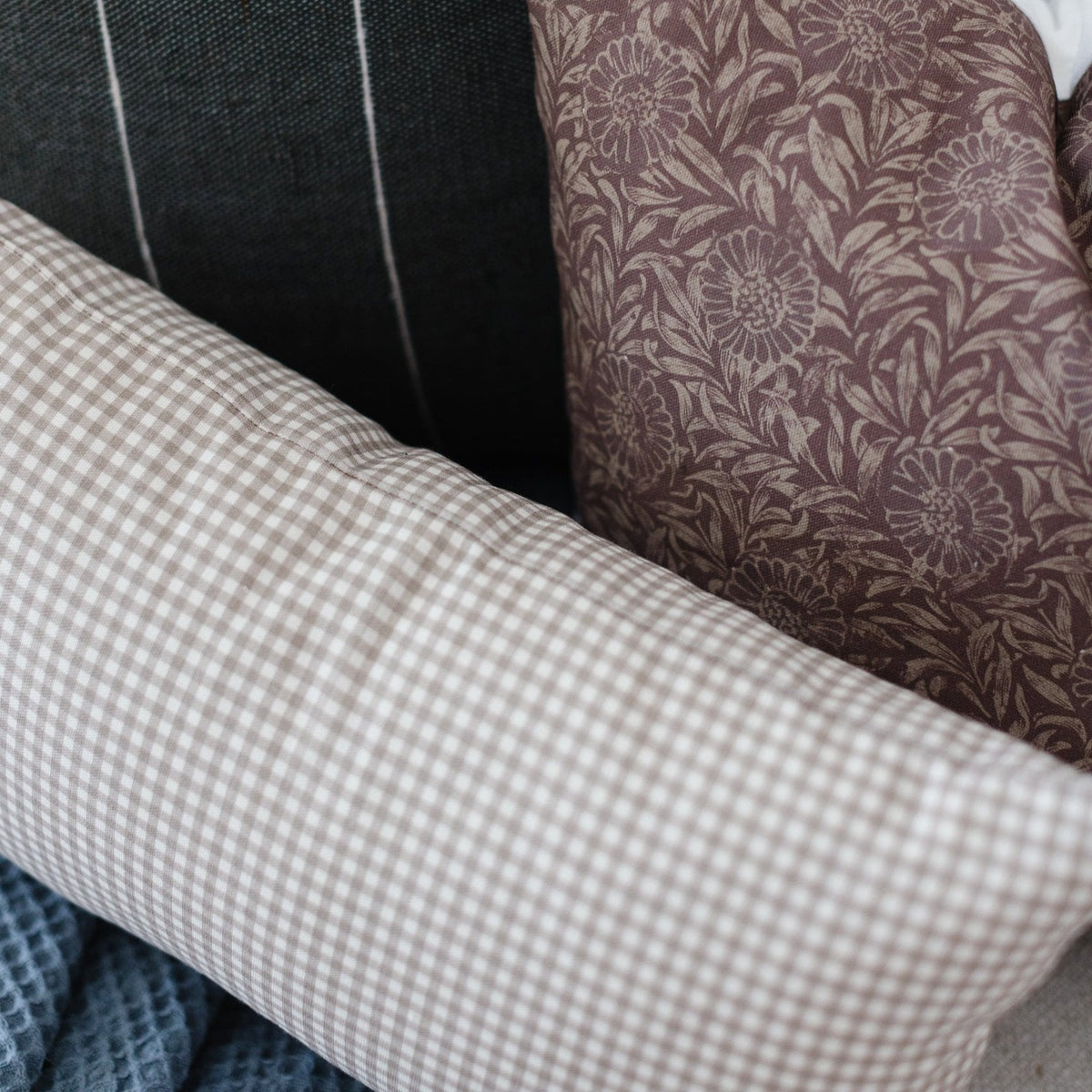 Decorative Pillow Cover Set, Mini Tan Gingham Lumbar 12x20" 12x40", Lightweight Design for Bedroom Styling and Living Room Decor image 11