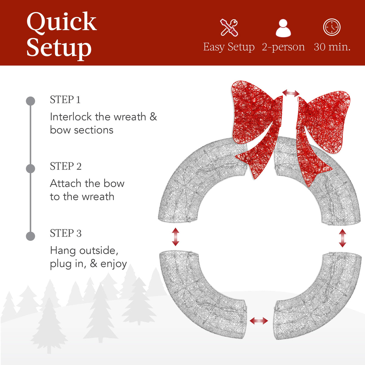 Seasonal Home Decor, Pre Lit Outdoor Christmas Wreath, LED Metal for Mantels, Tables and Seasonal Decorating, 5 Color Options image 11