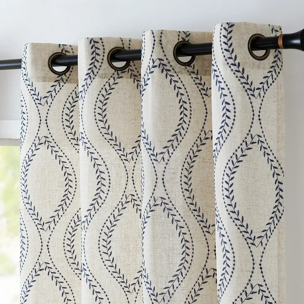 Window Curtain, Boho Leaf Embroidered Geometric Curtains (2, Machine-Washable Care for Bedrooms, Living Rooms and Home Privacy image 12