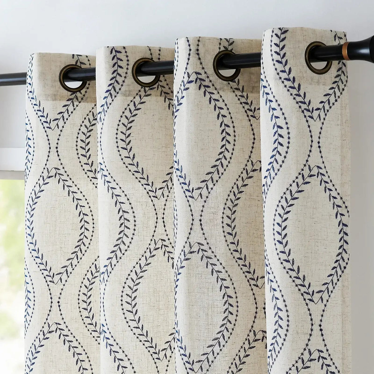 Window Curtain, Boho Leaf Embroidered Geometric Curtains (2, Machine-Washable Care for Bedrooms, Living Rooms and Home Privacy image 12