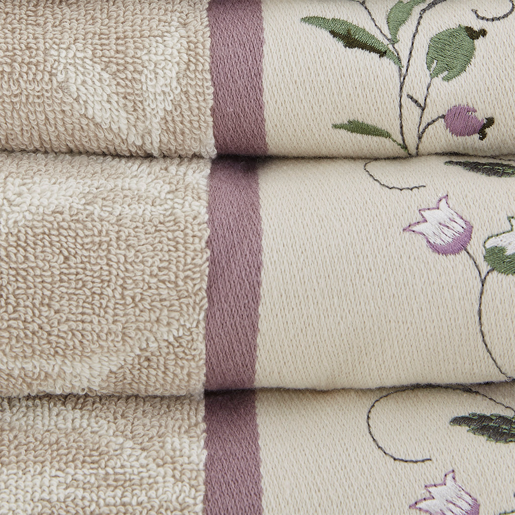 Bath Linen, Serene Embroidered Cotton Jacquard 6 Piece, Machine-Washable Care for Home Bathrooms and Everyday Care, 5 Color Options image 12