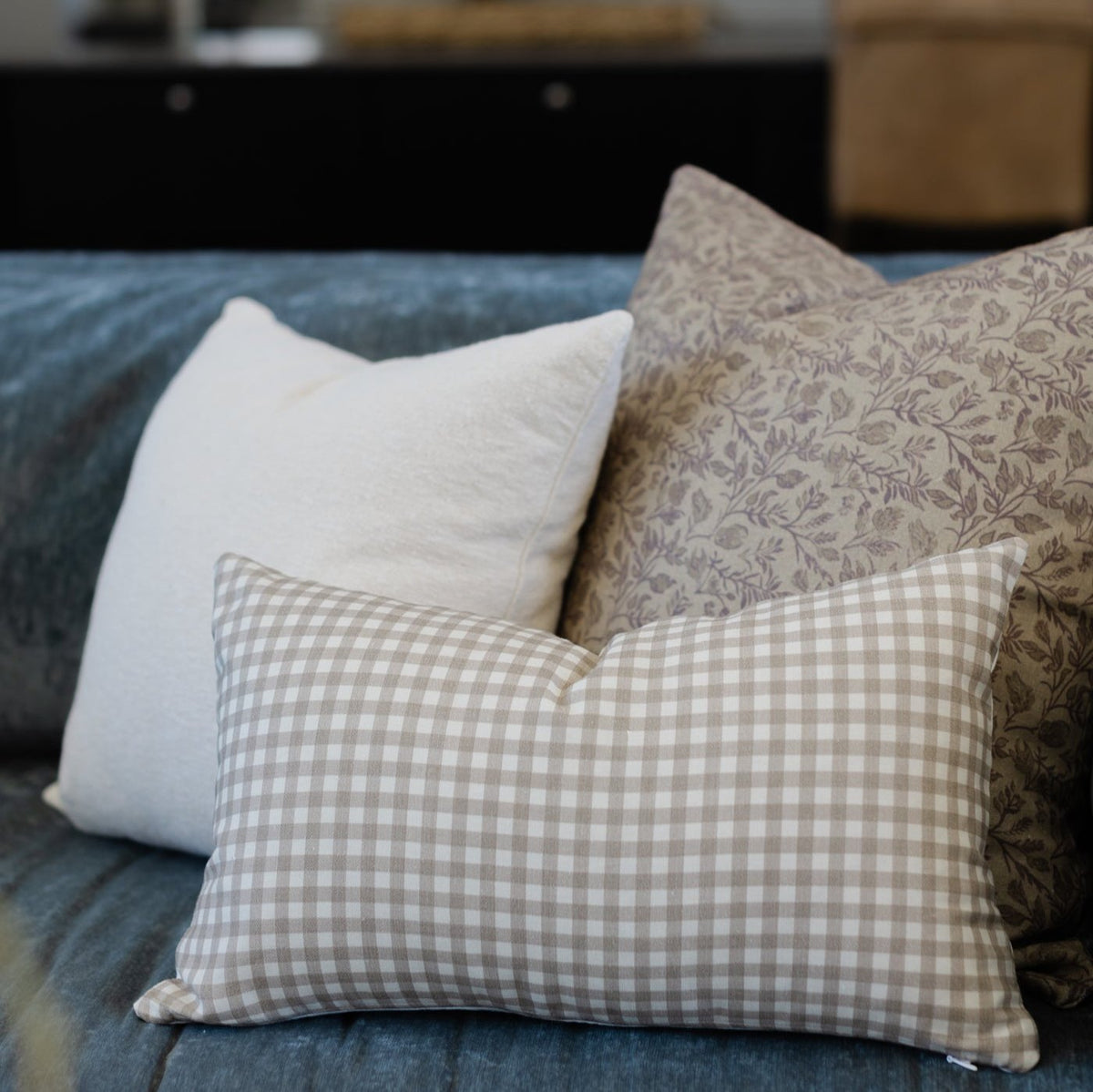 Decorative Pillow Cover Set, Tan Gingham Lumbar 12x20" 12x40", Lightweight Design for Bedroom Styling and Living Room Decor, 2 Size Options image 12