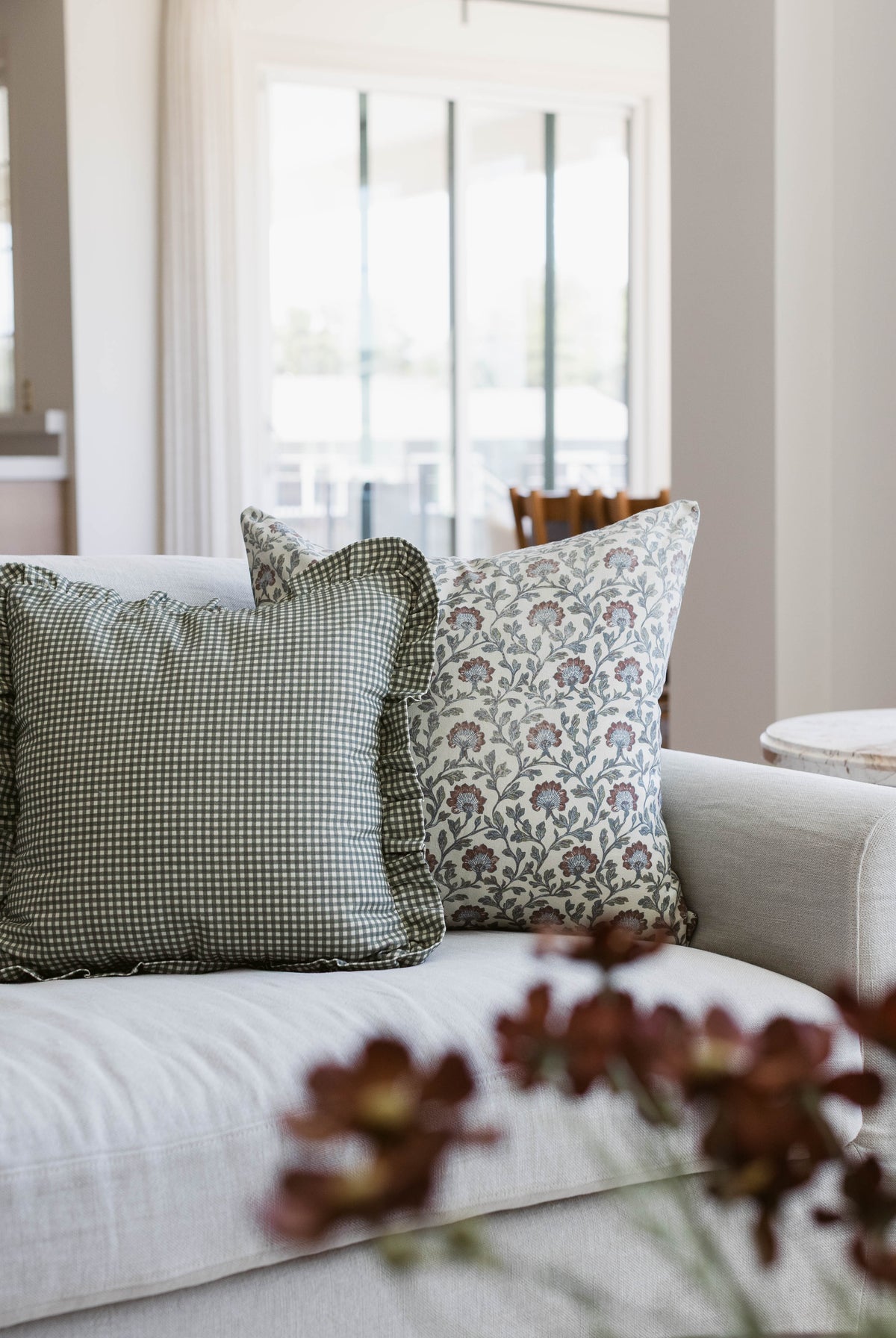 Decorative Pillow Cover Set, Green Mini Gingham Ruffle 18" 22" 26", Machine-Washable Care for Bedroom Styling and Living Room Decor image 12
