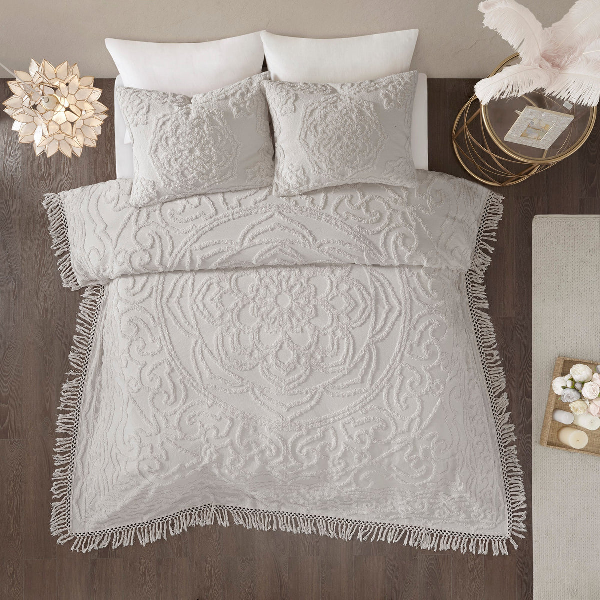 Bed Quilt, Laetitia Tufted Cotton Chenille Medallion, Machine-Washable Care for Bedroom Layering and Everyday Bedding, 3 Size Options image 12